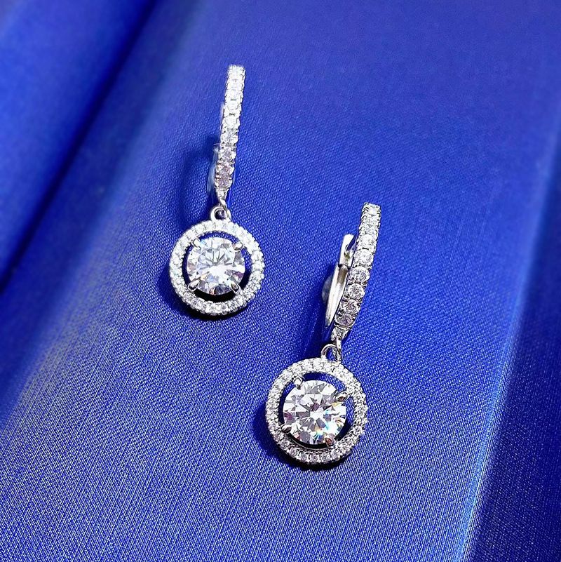 Refreshing Diamond White Round Pierced Earrings | Vooglam On Model 1