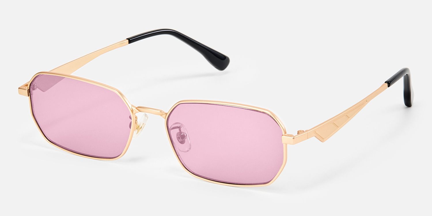 Aether - Thin Gold Geometric Blue Mirrored Shades | Vooglam Front View