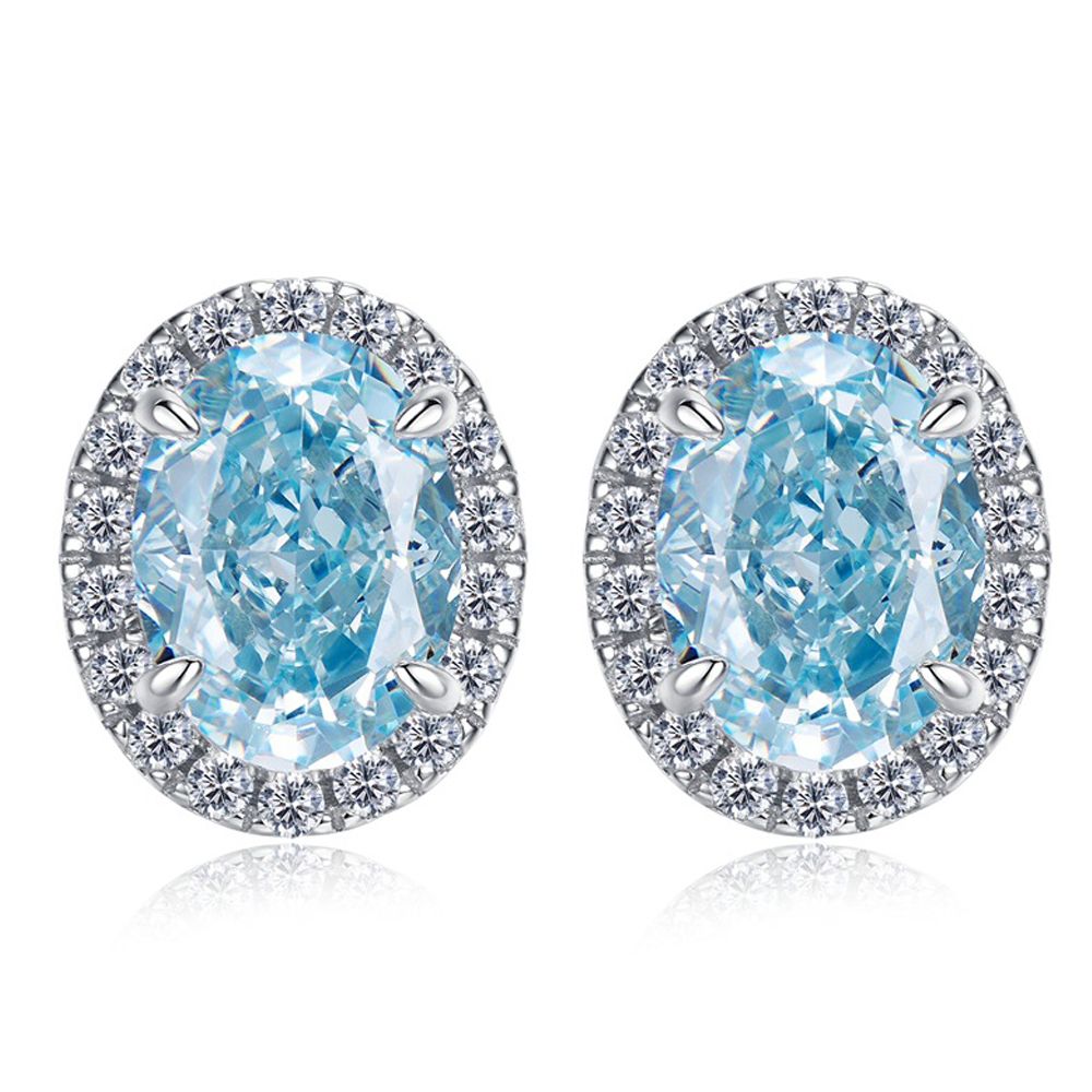 Refined Sapphire Blue Oval Pierced Earrings by Vooglam - Front View