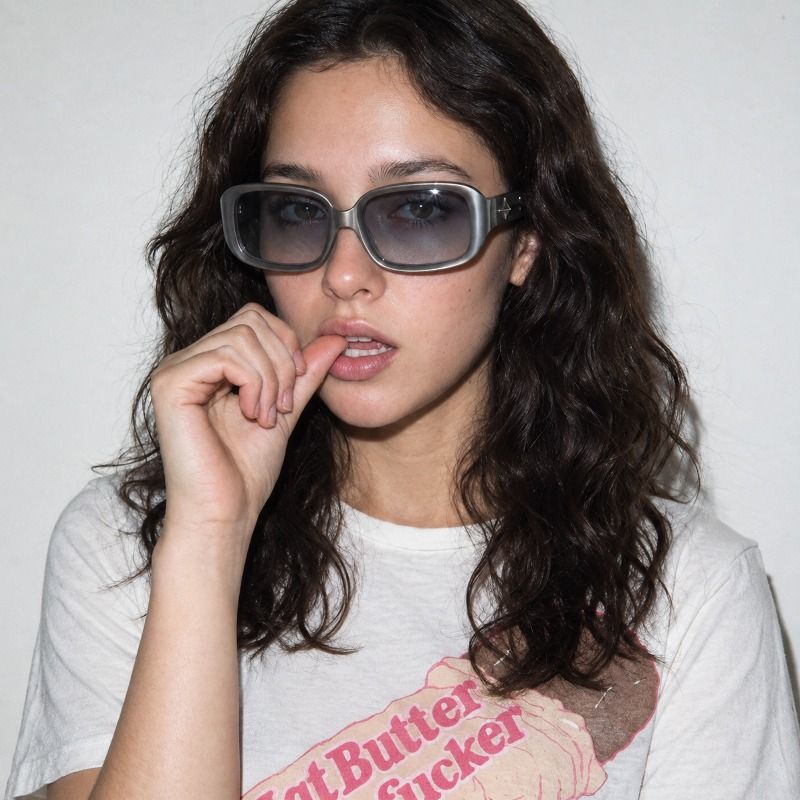 Prism glasses by Y2K Collection: pearlescent silver rectangle glasses in cool y2k style