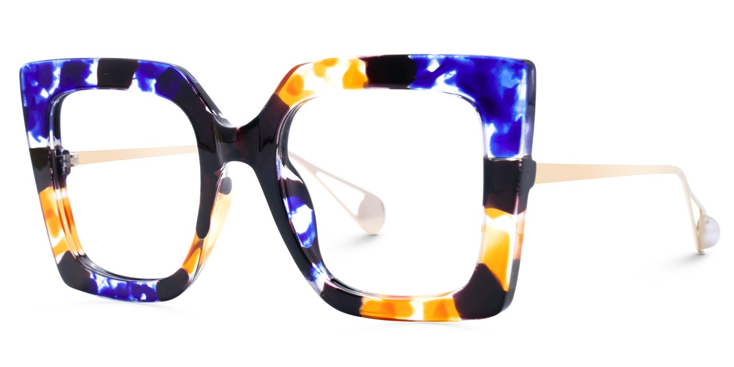 Adrienne - Square Blue Floral Eyeglasses | Vooglam Front View