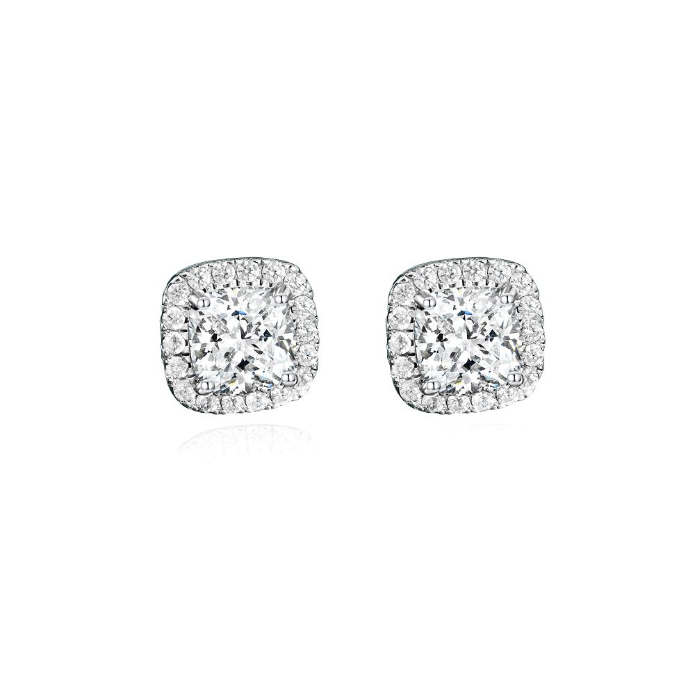 Luxury Diamond White Square Pierced Earrings | Vooglam Front View