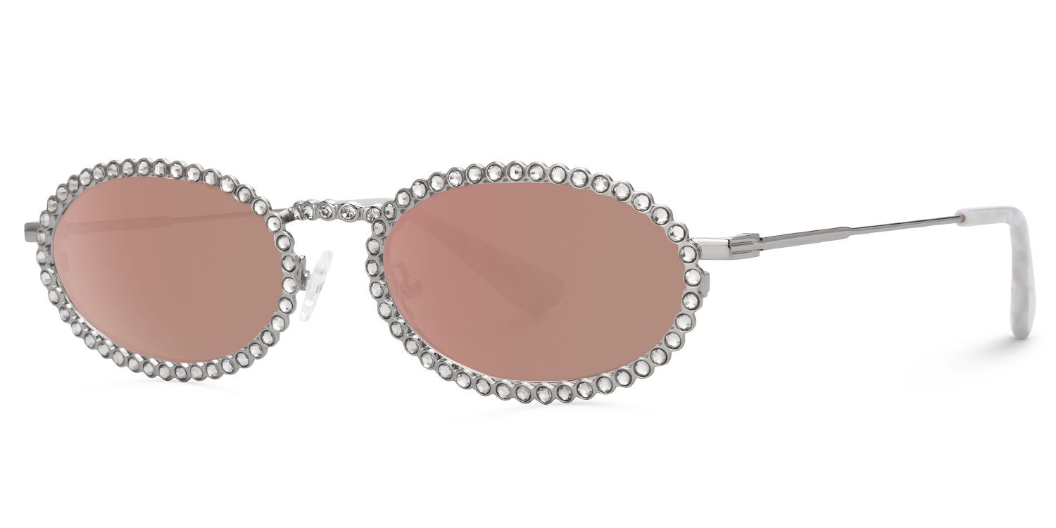 Finnea - Oval Silver Sunglasses | Vooglam Front View