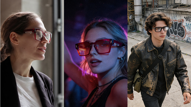 three styles of wearing glasses