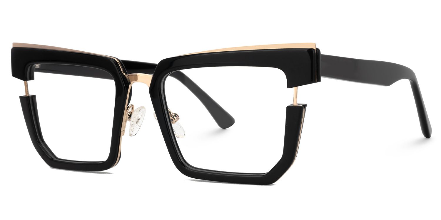 Ellette - Rectangle Black Eyeglasses | Vooglam Front View