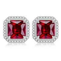 Classic Ruby Red Square Pierced Earrings | Vooglam Front View