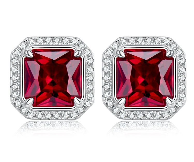 Piercing Red Color Classic Ruby Red Square Pierced Earrings | Vooglam