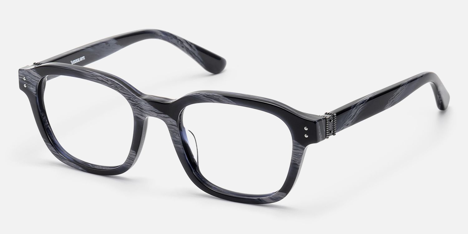 Rainier - Dark Blue Horn Zipper Square Glasses | Vooglam Front View