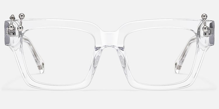 PIERCE - Clear Silver Square Acetate Glasses | Vooglam