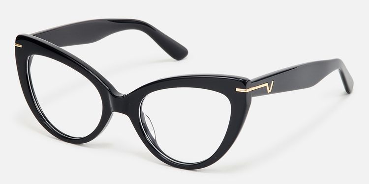 Veromca-Classic Black Acetate Rounded Cateye Glasses by Vooglam