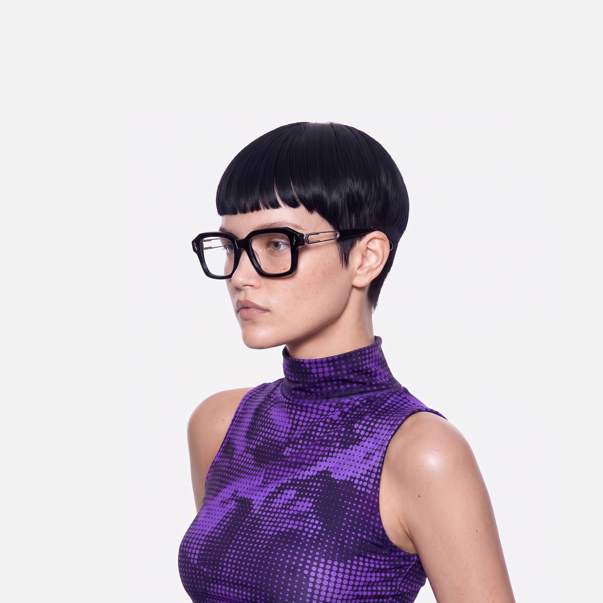 Blindspot - Safety Pin Square Black Glasses | Vooglam On Model 3