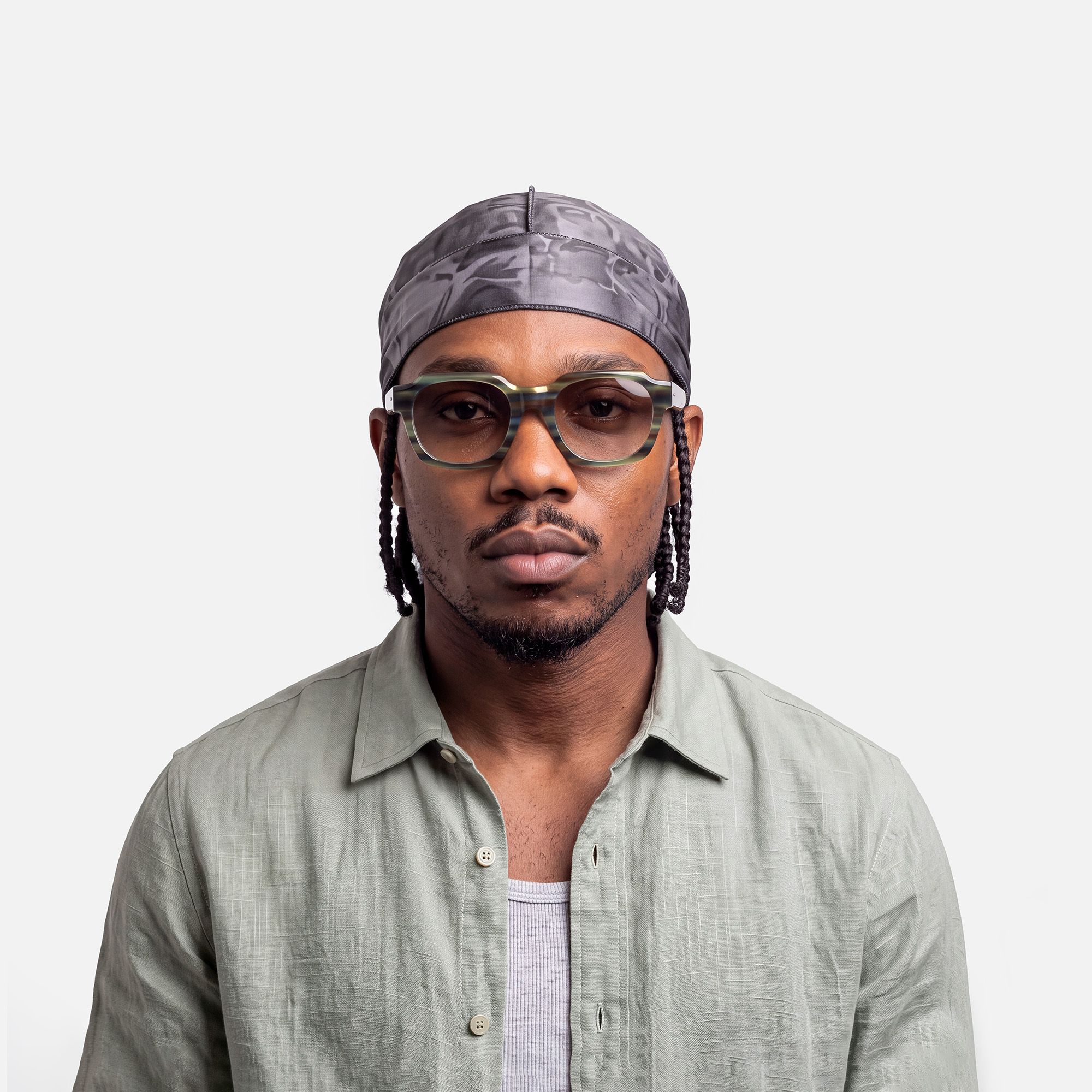 Vernon - Olive Green Striped Gradient Sunglasses by Vooglam - Lifestyle Look