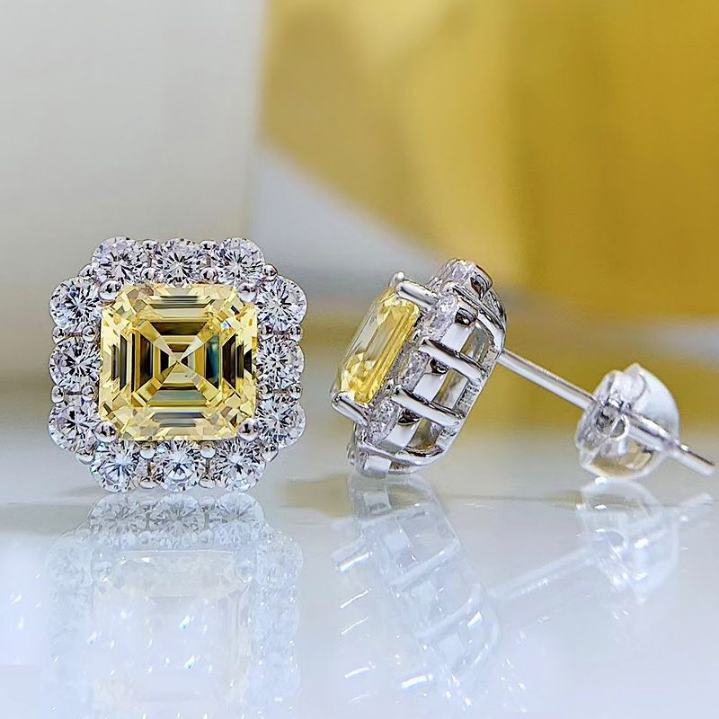 Glamorous Fancy Yellow Square Pierced Earrings by Vooglam - Lifestyle Look