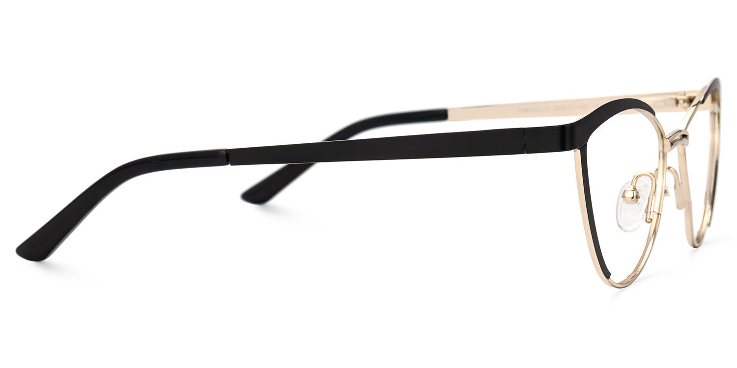Sydney - Black & Gold Browline Metal Glasses by Vooglam - Product View 4