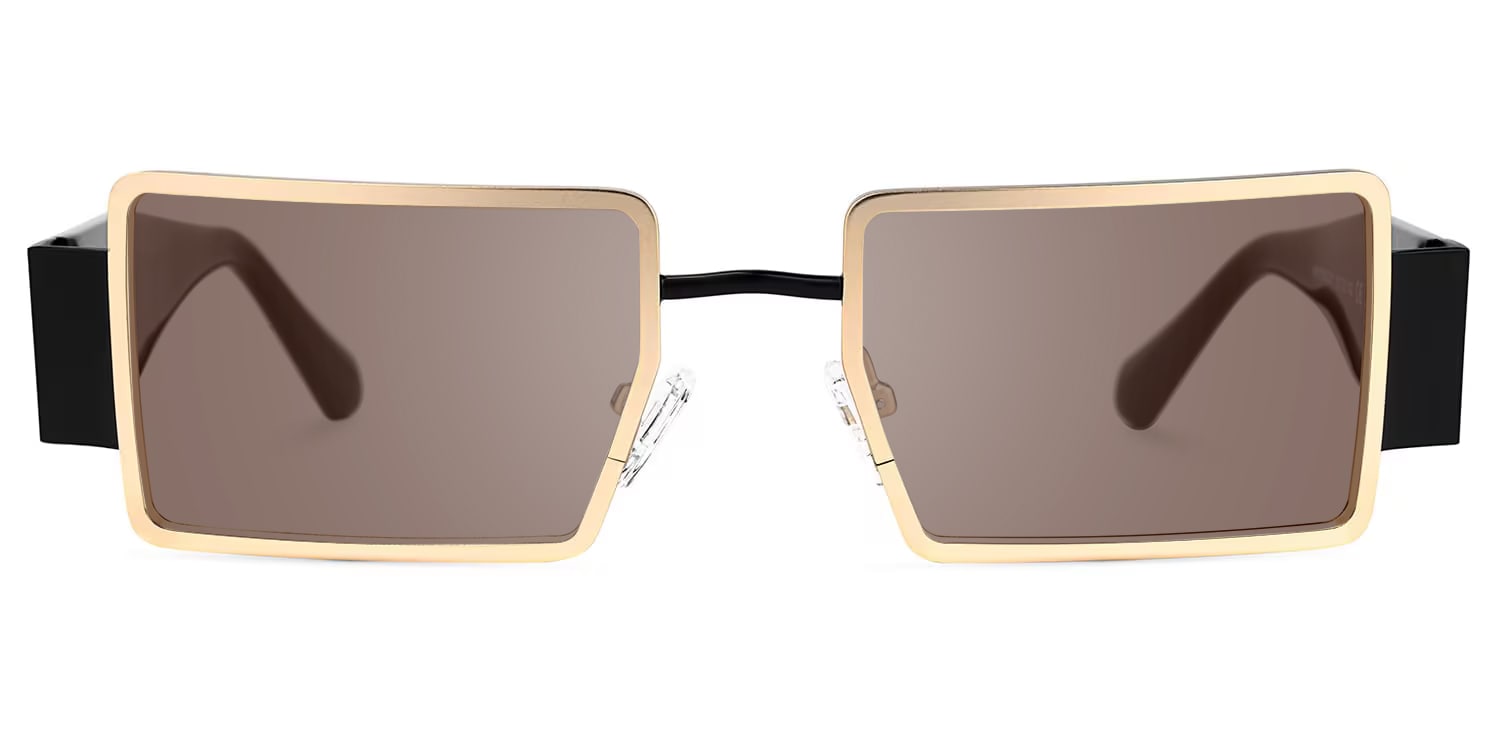 Anitta - Gold Rim Rectangular Sunglasses Bold Temples - 1