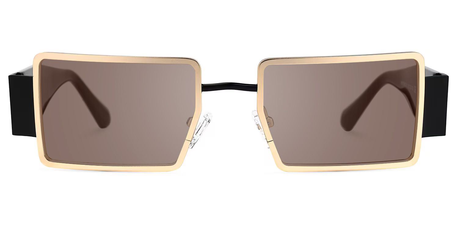 Anitta - Gold Rim Rectangular Sunglasses Bold Temples by Vooglam - Angle View