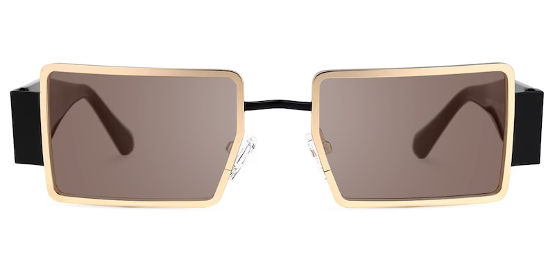 Anitta - Gold Rim Rectangular Sunglasses Bold Temples