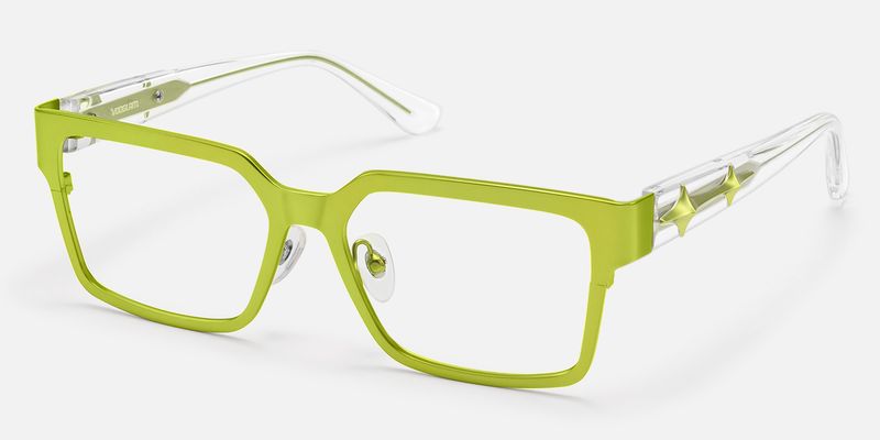 Vector - Matte Green Metal Star Temple Glasses by Vooglam