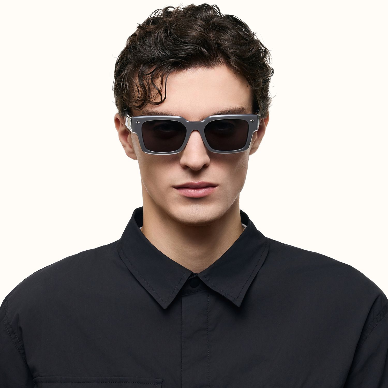 The Programmer - Bold Silver USB Sunglasses | Vooglam On Model 2
