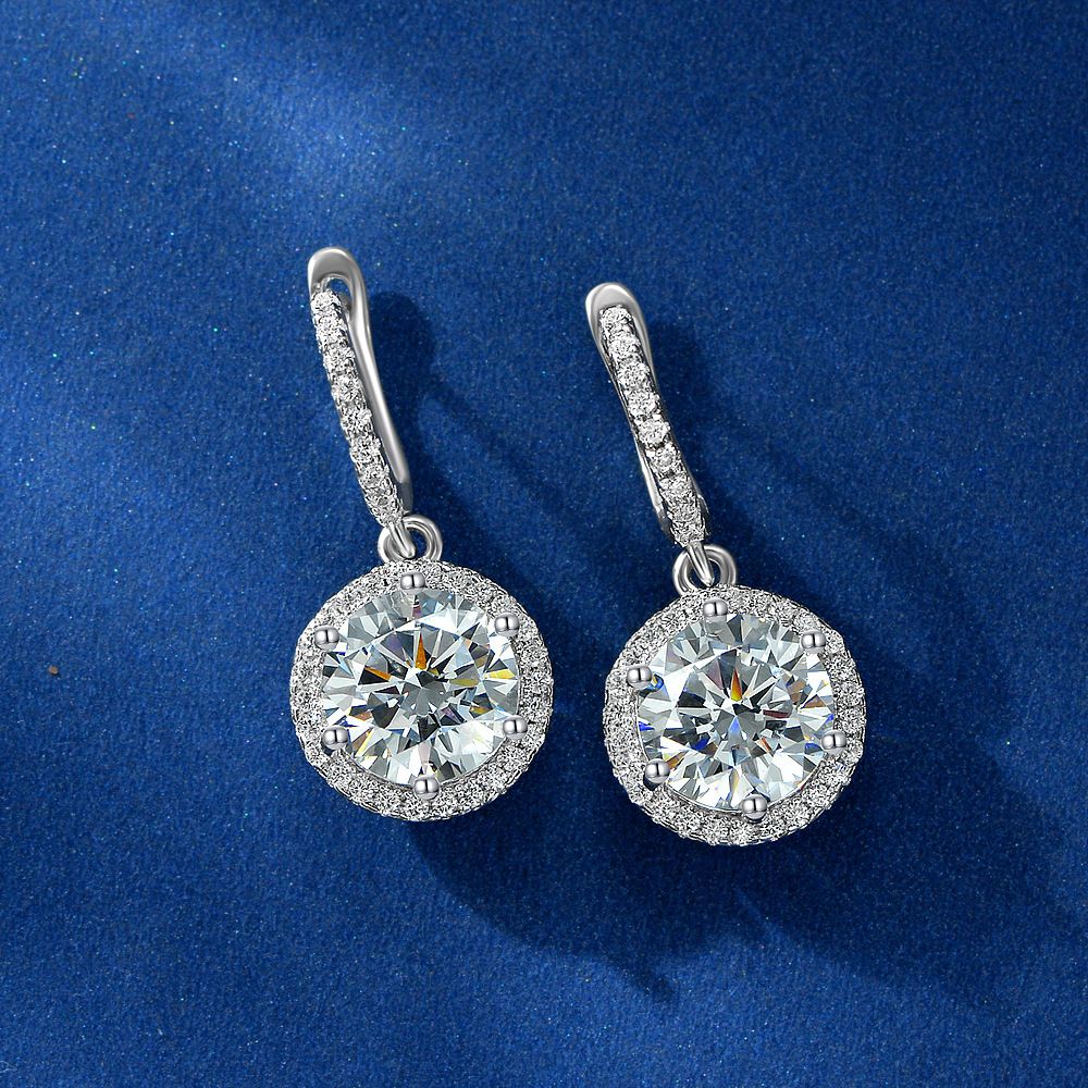 Lightweight Diamond White Round Pierced Earrings by Vooglam - On Model