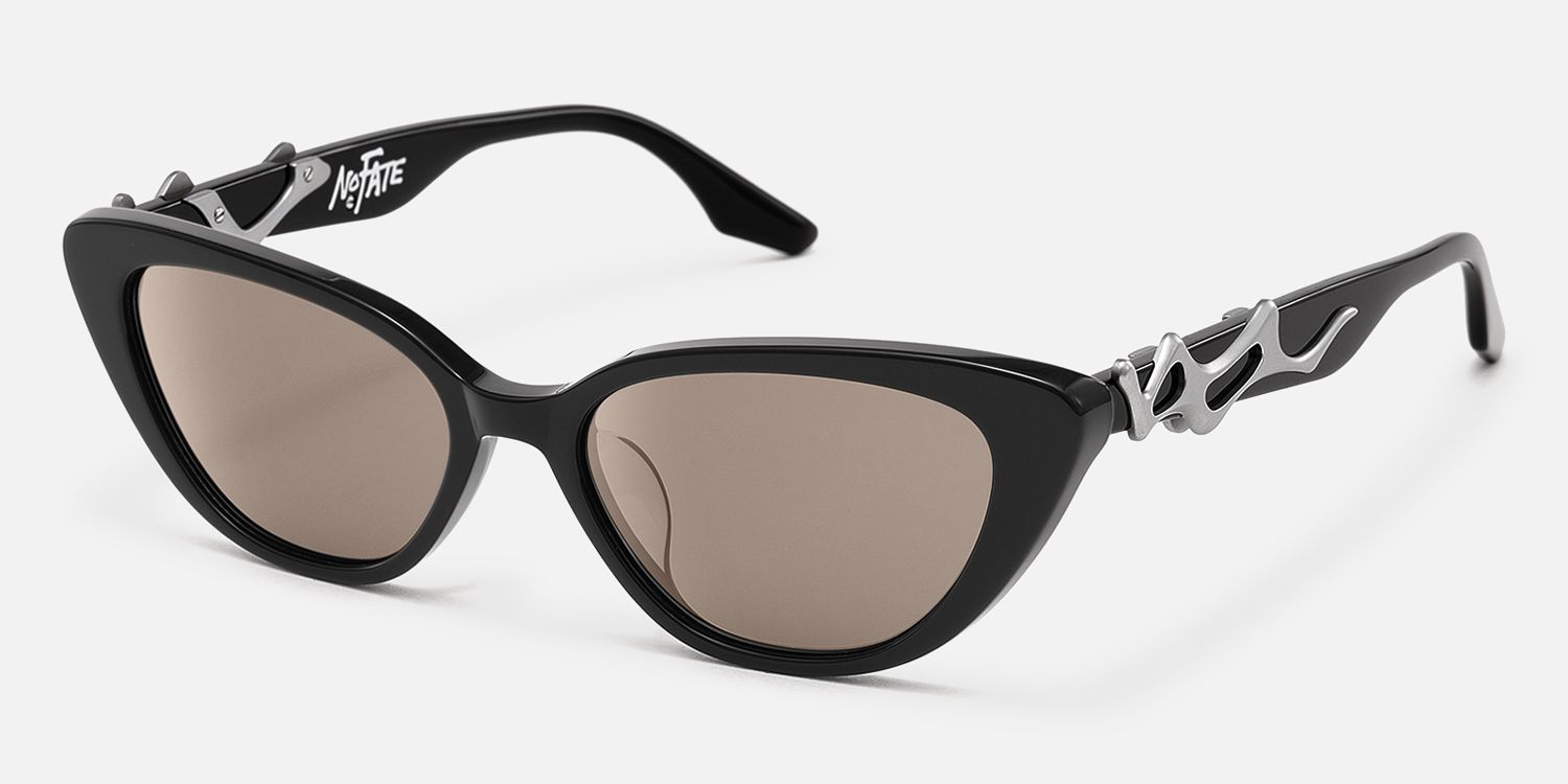 No Fate - Oversized Black Amber Cat Eye Shades | Vooglam Front View