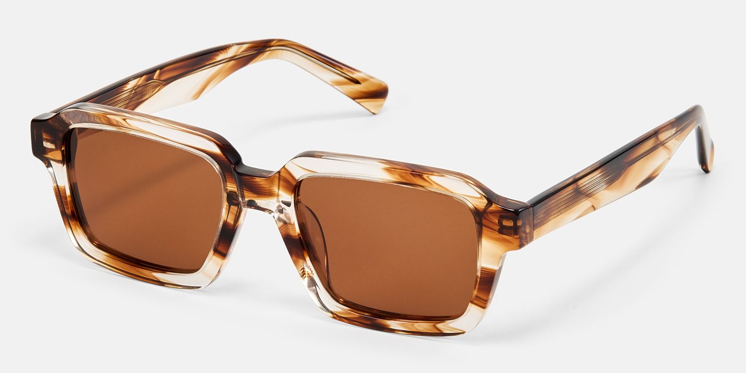Jet - Rectangle Brown Sunglasses | Vooglam Front View