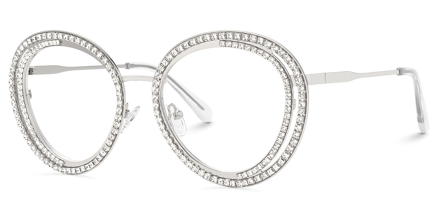 Hafiz - Round Silver Eyeglasses | Vooglam Front View