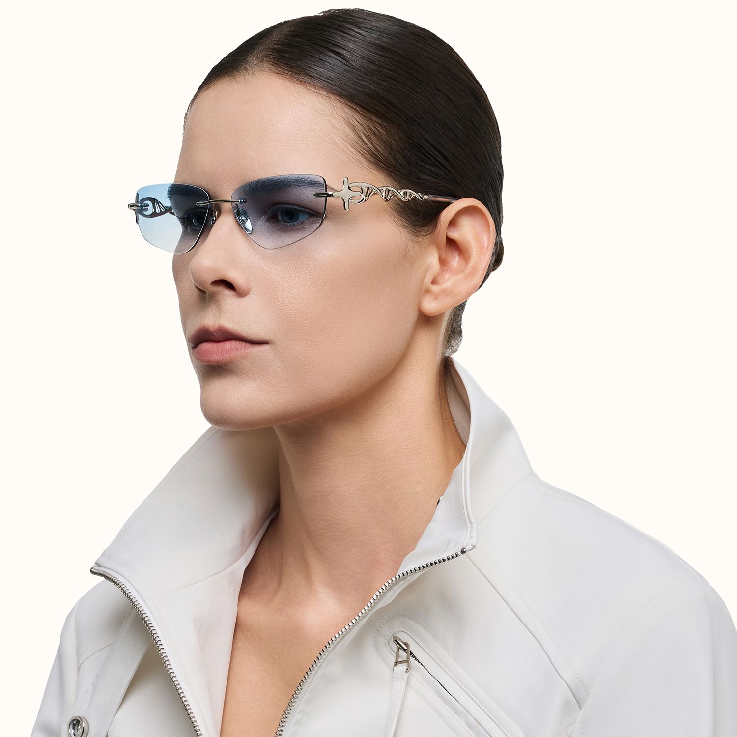 The Decoder - Gradient Blue Tinted DNA Glasses | Vooglam On Model 3