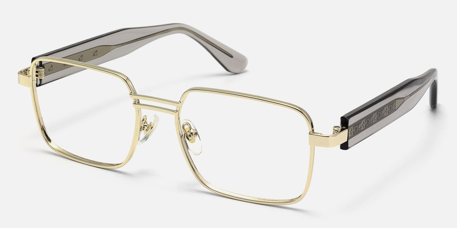 Ubuntu - Rectangle Gold Eyeglasses | Vooglam Front View