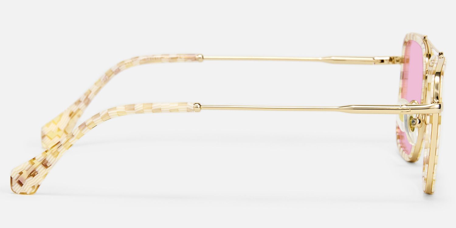Isla - Yelllow Vintage Aviator Patterned Sunglasses| Vooglam Side View