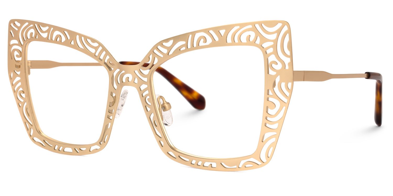 Darielle - Square Gold Eyeglasses by Vooglam - Front View