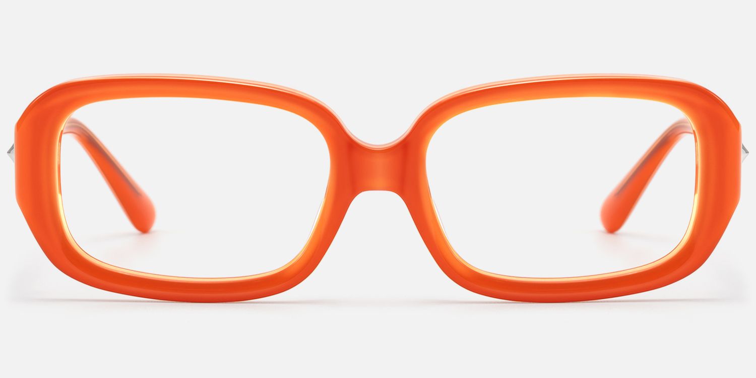 Prism - Bright Orange Neon Star Rectangle Glasses by Vooglam - Angle View