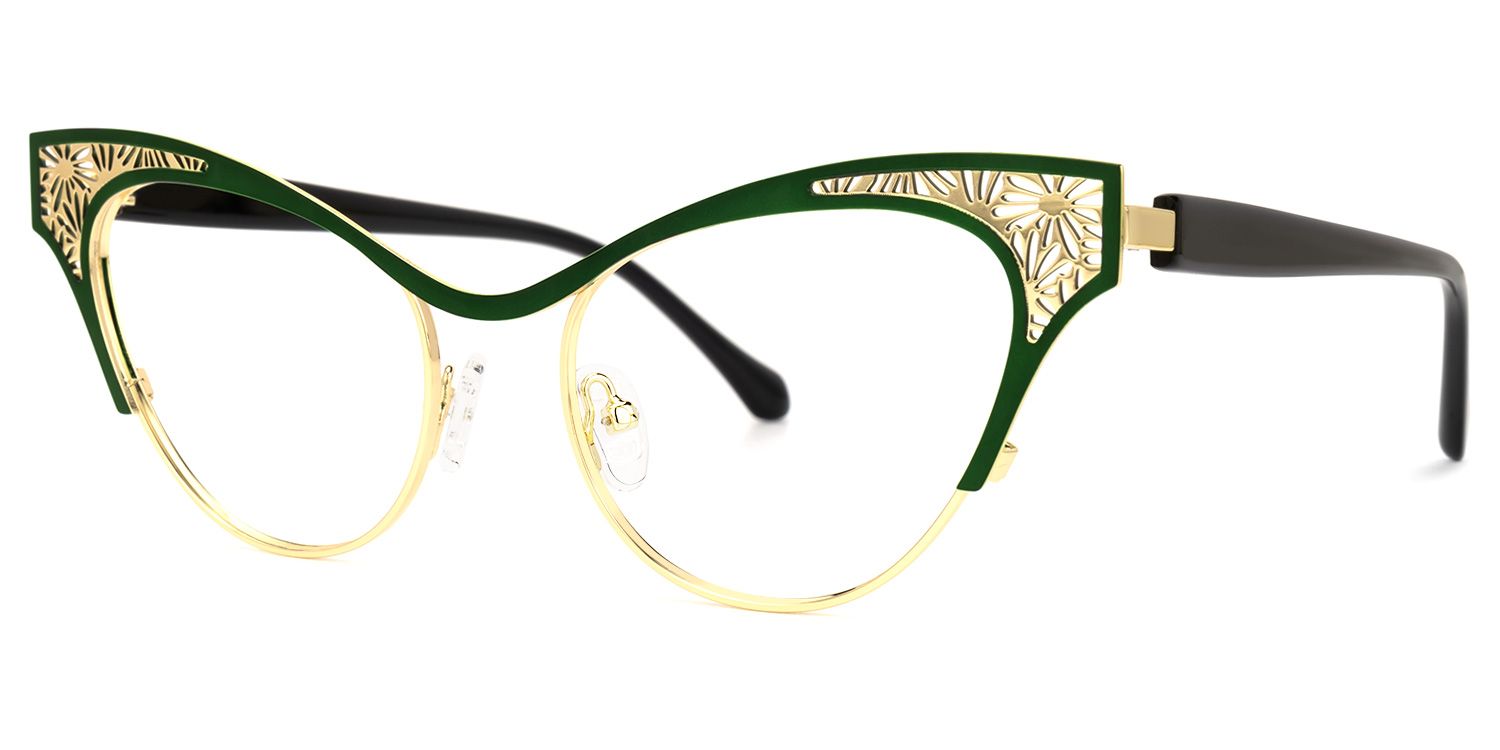Callista - Cat Eye Green/Gold Eyeglasses | Vooglam Front View