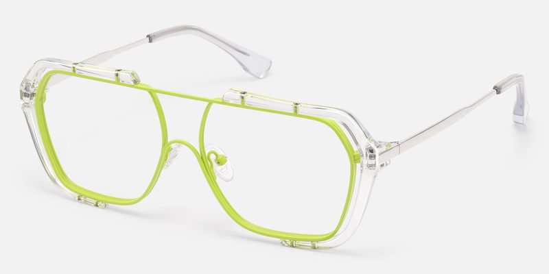 Porsha - Clear & Neon Green Flat-Top Aviator Glasses by Vooglam