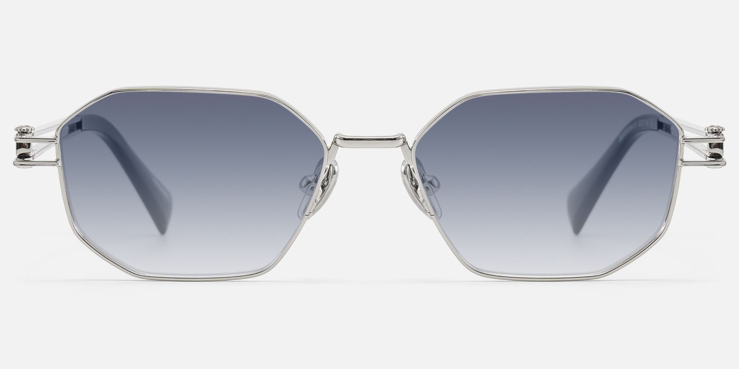 Loos - Silver Geometric Double Wire Sunglasses | Vooglam Angle View