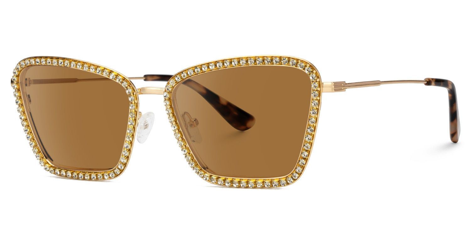 Feodora - Rectangle Gold Sunglasses | Vooglam Front View
