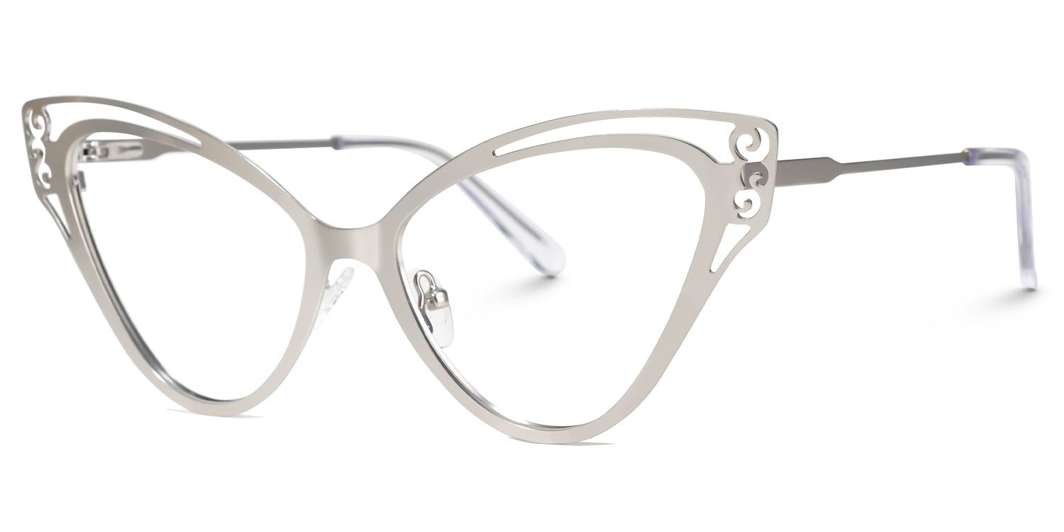 Calbhach - Cat Eye Silver Eyeglasses by Vooglam - Front View