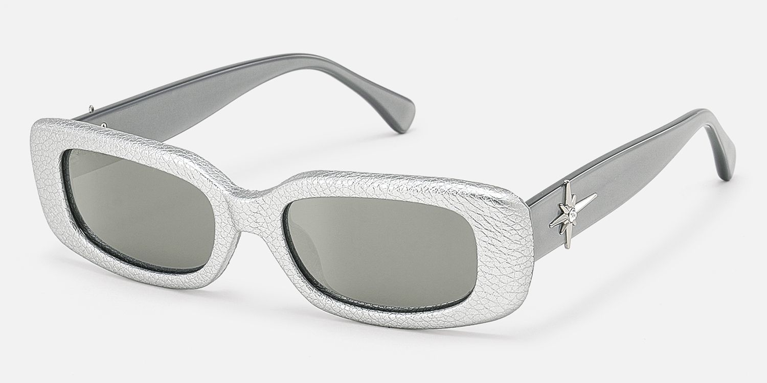 HideShades - Rectangle Silver Sunglasses | Vooglam Front View