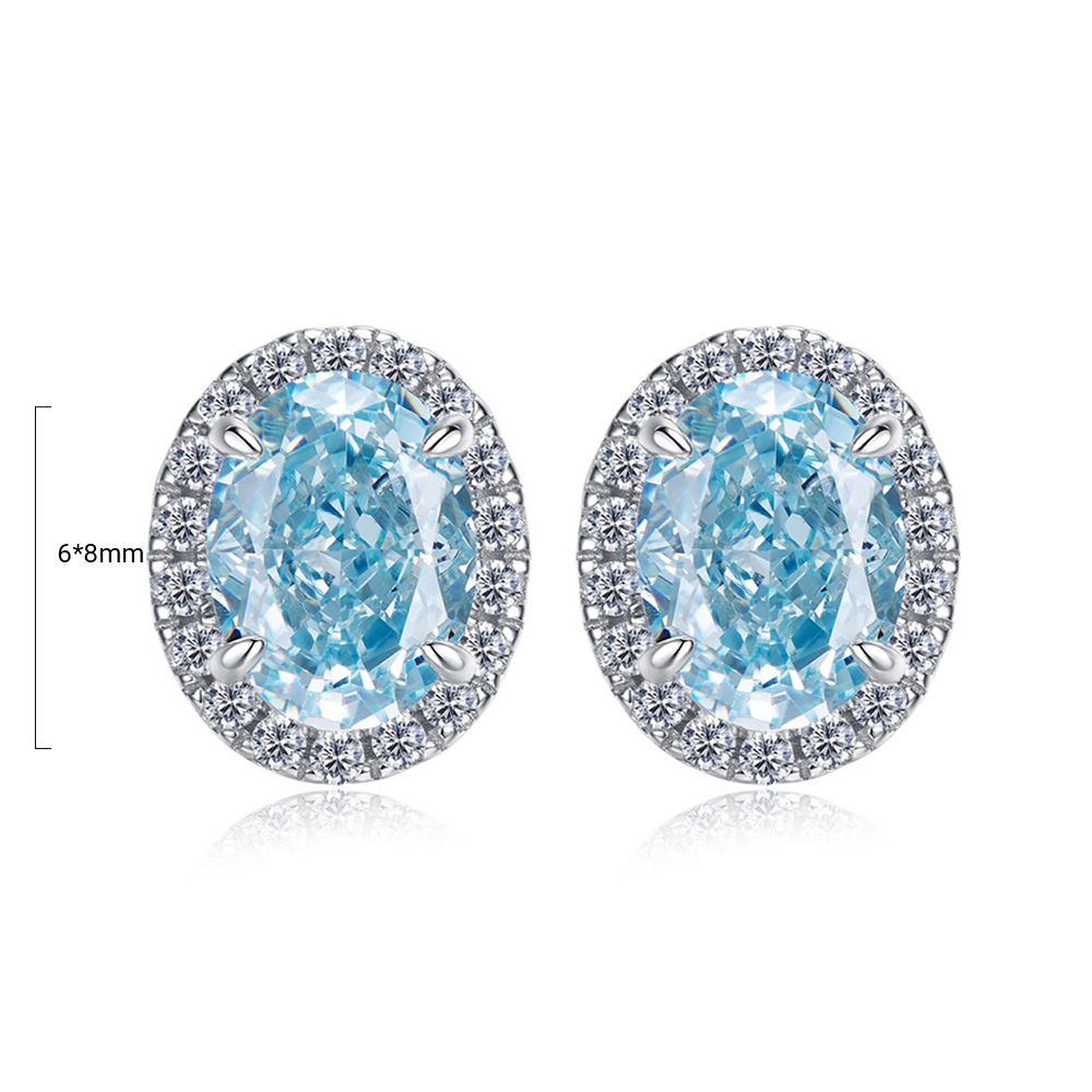 Refined Sapphire Blue Oval Pierced Earrings by Vooglam - Angle View