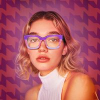 Lalasa - Purple Rectangle Glasses Houndstooth Style| Vooglam On Model