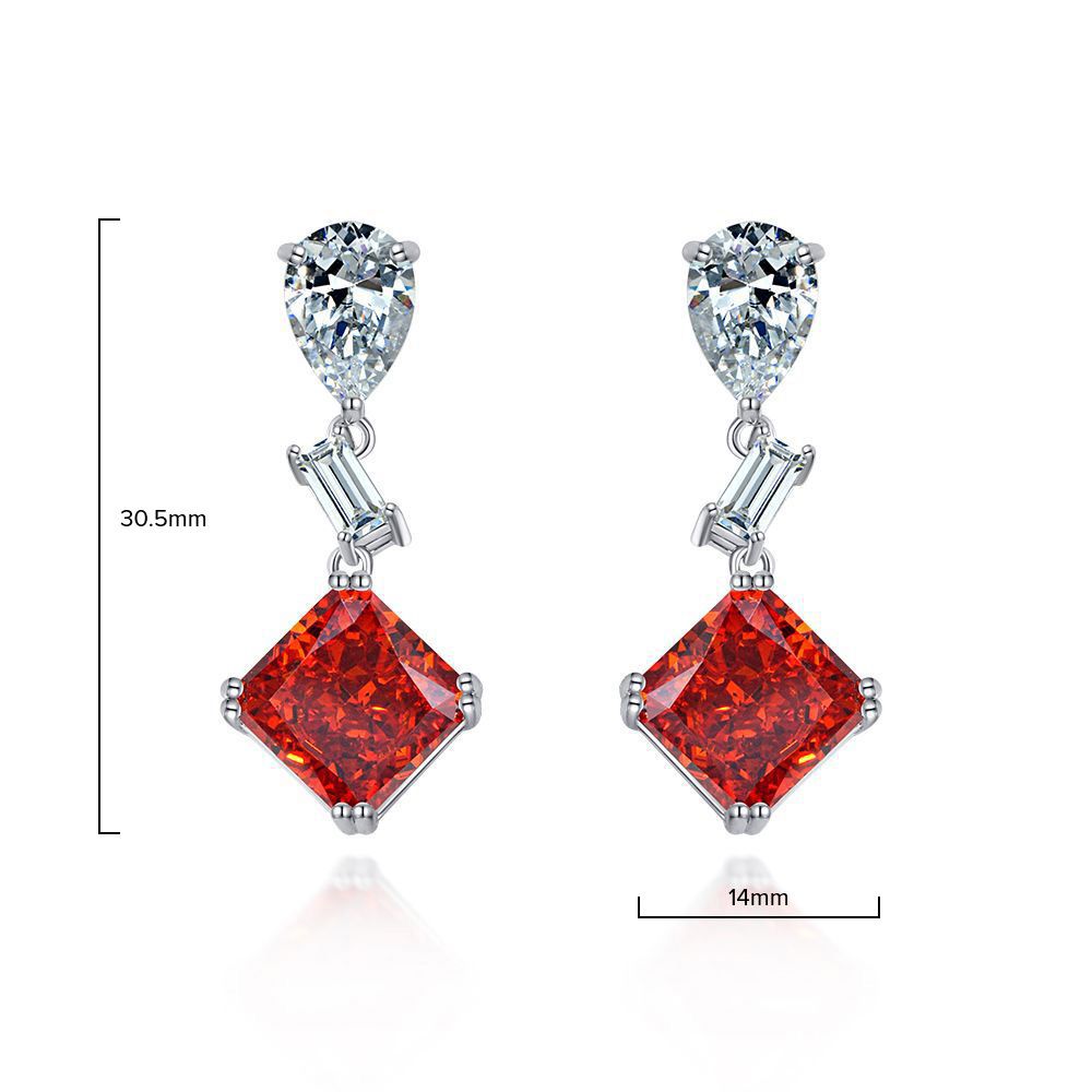 Charming Ruby Red Rhombus Pierced Earrings by Vooglam - Angle View