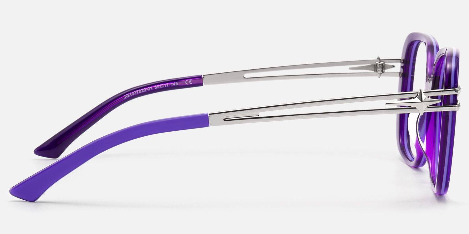 Nova - Blue Violet Star Deco Double Wire Glasses by Vooglam - Side View