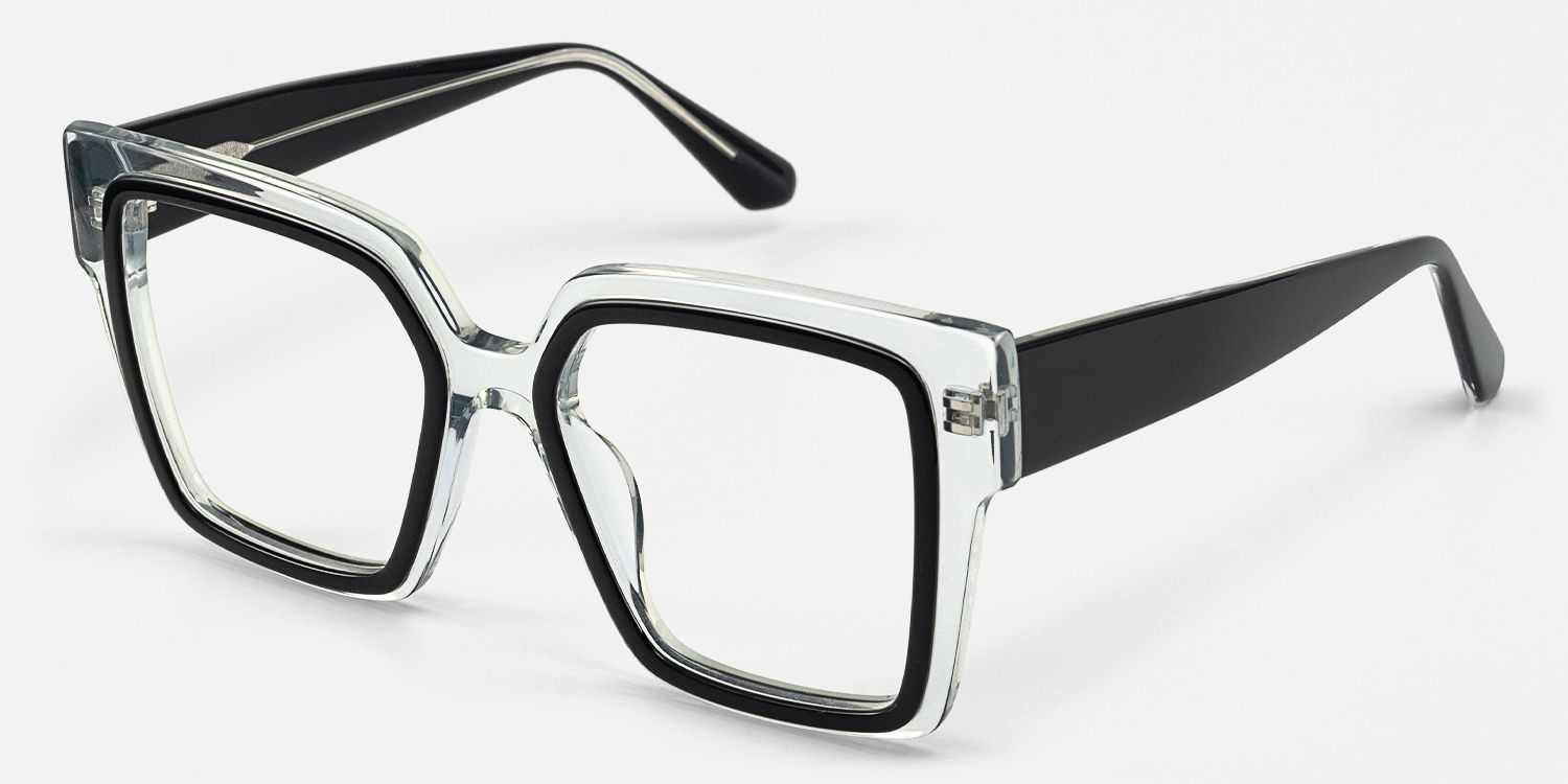 Huffman - Square Black & Crystal Acetate Glasses | Vooglam Front View