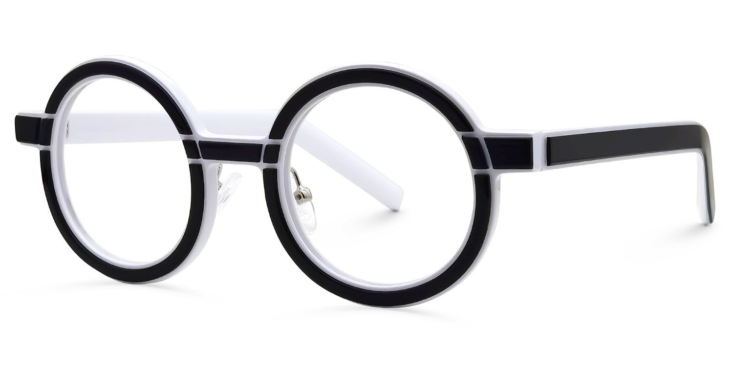 Rooney - Round Black/White Eyeglasses | Vooglam Front View