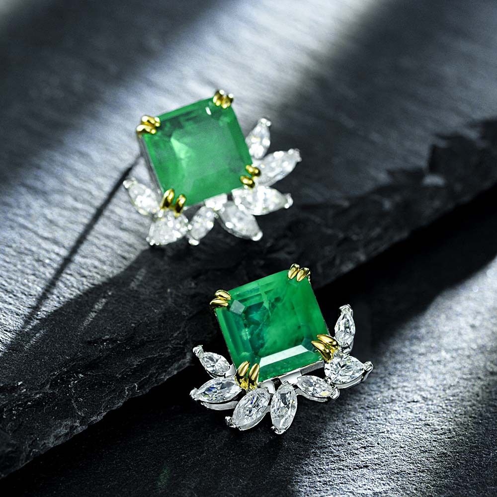 Emerald Green Rhombus Stud Pierced Earrings by Vooglam - Lifestyle Look