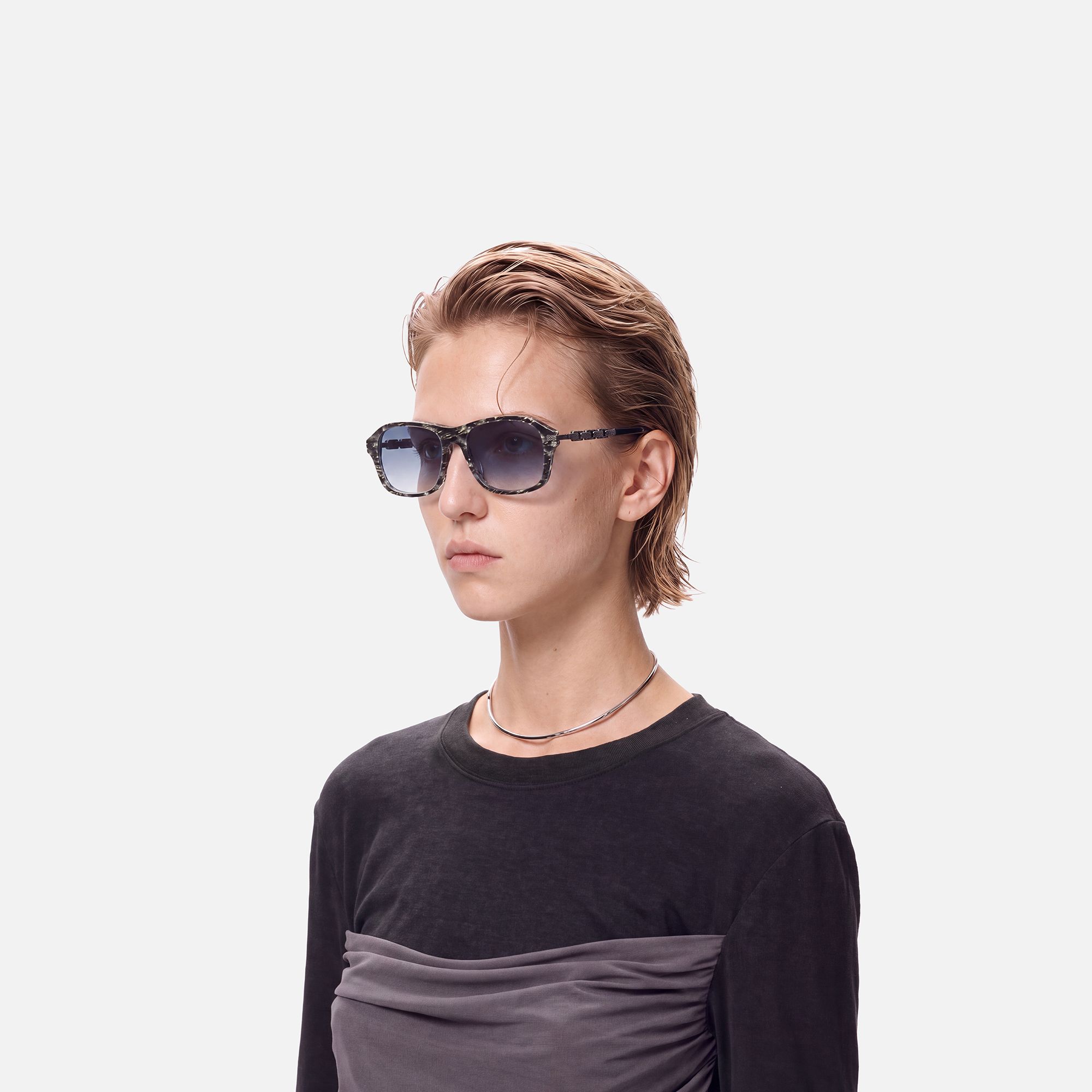 Albini - Black Marble Gunmetal Gradient Shades by Vooglam - Lifestyle Look