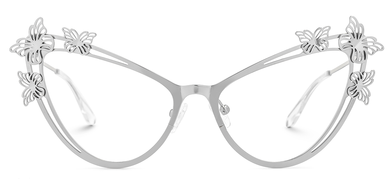 Elkan - Cat Eye Silver Eyeglasses | Vooglam Angle View