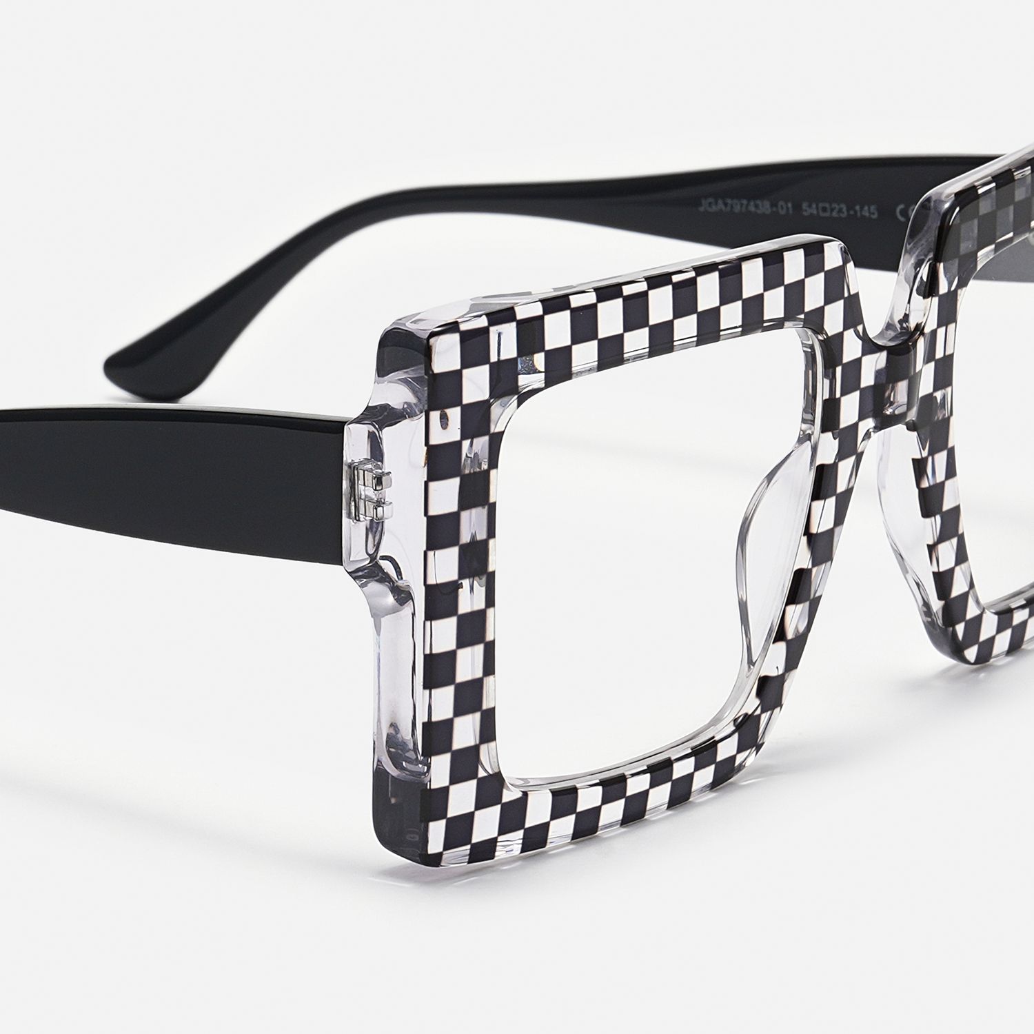 Ferial - Square Black & Crystal Checkered Glasses product detail 4
