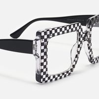 Ferial - Square Black & Crystal Checkered Glasses | Vooglam Design Details