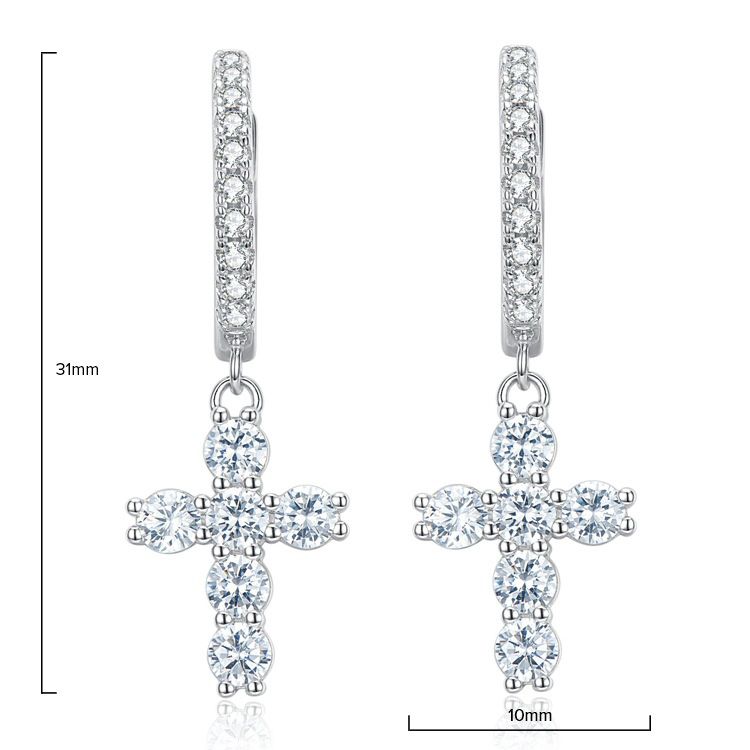 Shiny Diamond White Round Pierced Earrings | Vooglam Angle View